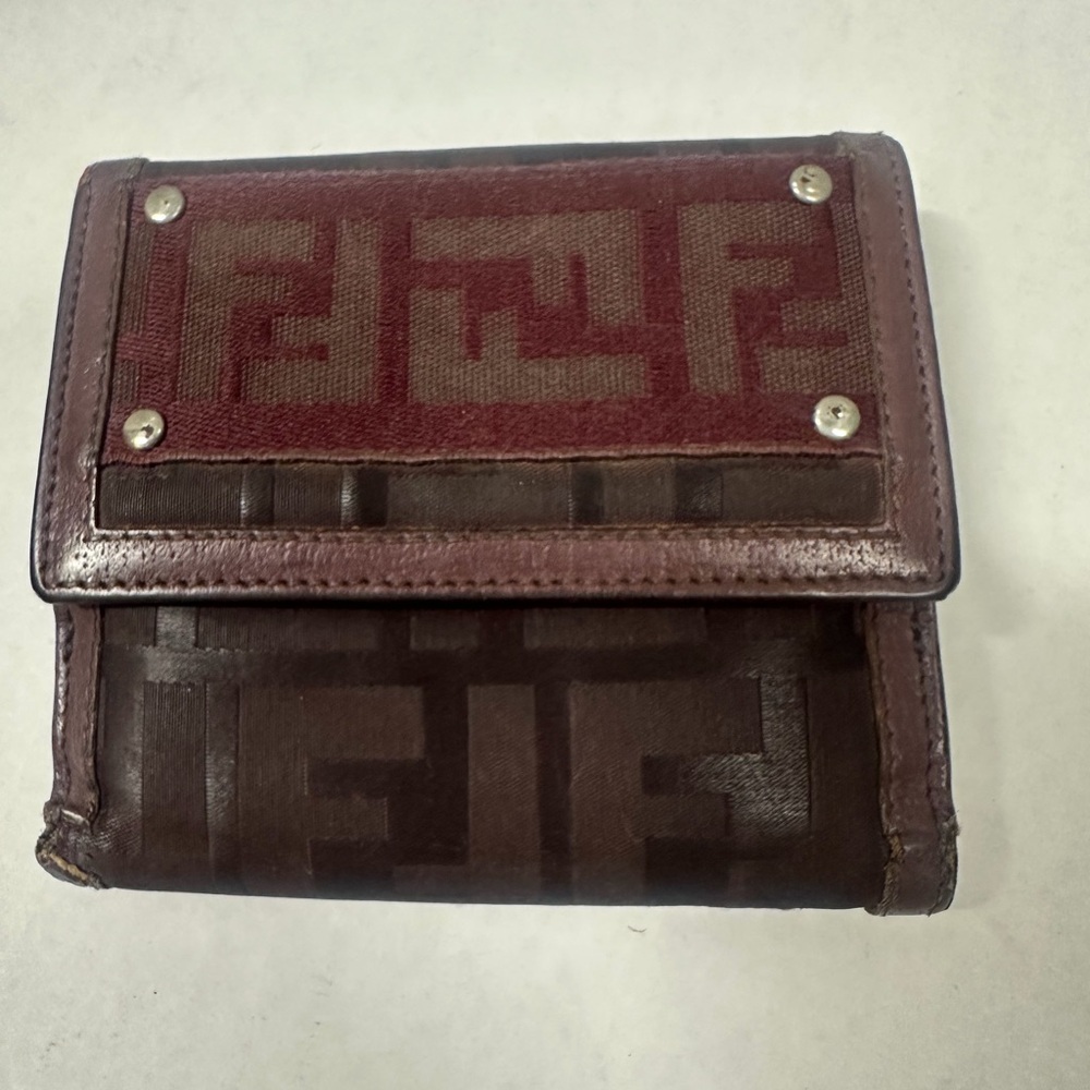 fendi zucca print trifold wallet